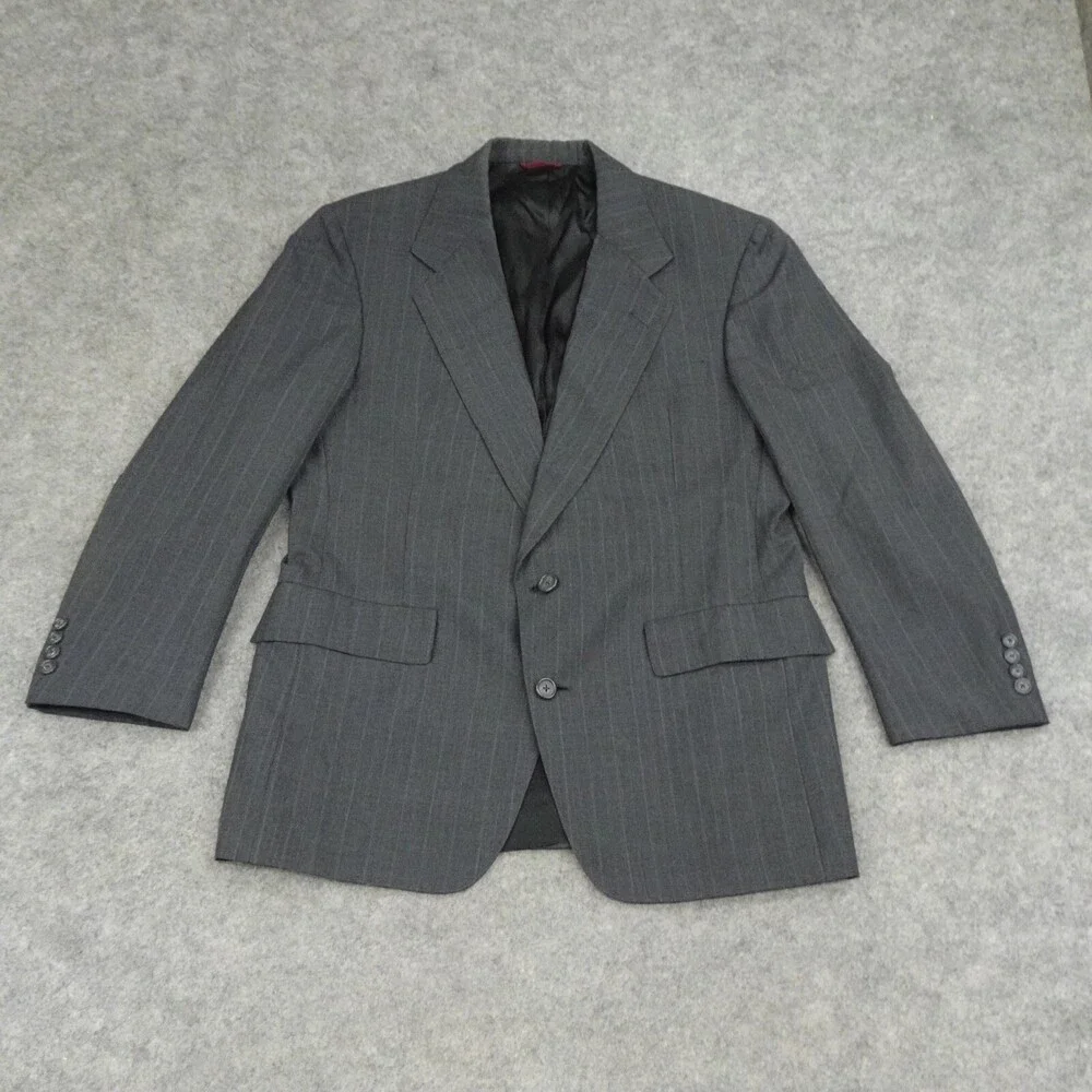 Vintage Hart Schaffner Marx Jacket Mens 40R Black Pinstripe Suit Coat Pockets